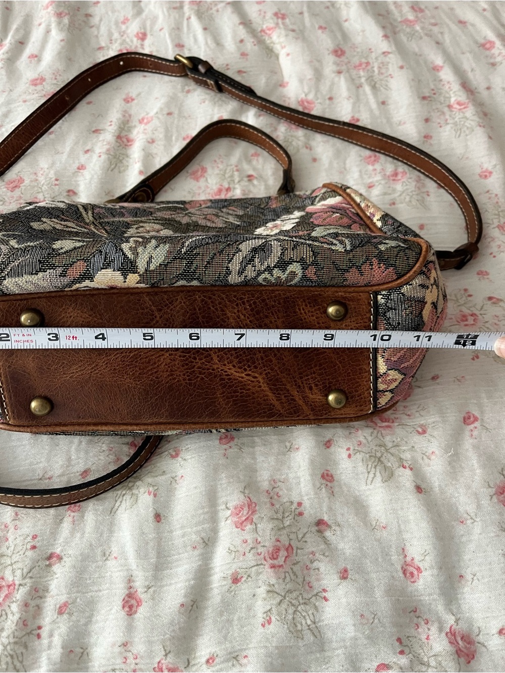 Patricia Nash Multi-Color Floral Tapestry Crossbody with Brown Leather - Picture 4 of 5